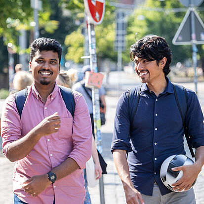 two Indian students walking through Bremen